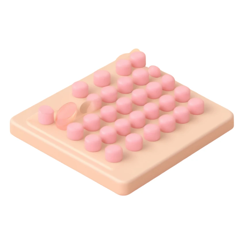 3D emoji of a light beige blister pack with light pastel pink round pills, some with a score line, inspired by the reference image, 3D Apple emoji style sticker
