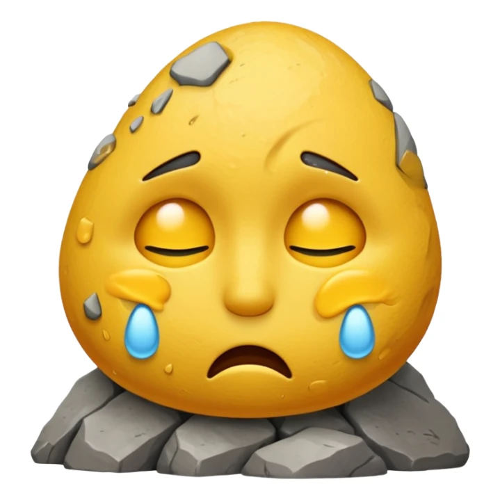 embarrased yellow emoji sqeezing eyes shut with sweat coming down the face hidding behind a rock sticker