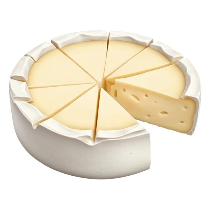 cinematic-realistic-brie-cheese-emoji,-featuring-soft-ripened-cheese-with-a-delicate white rind-rendered-with-lifelike-detail-and-inviting,-natural-lighting sticker