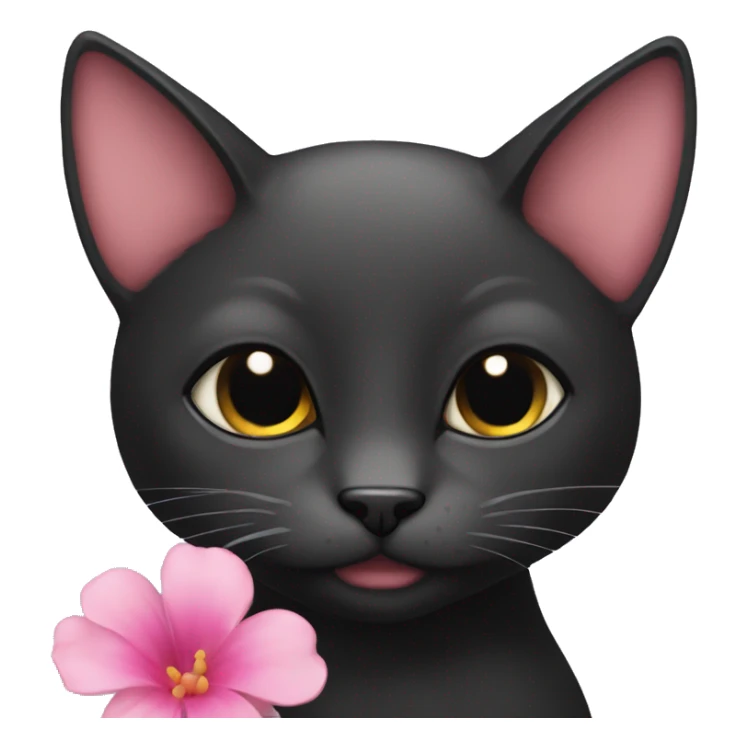 black toxedo cat with a pink flower behind one ear sticker