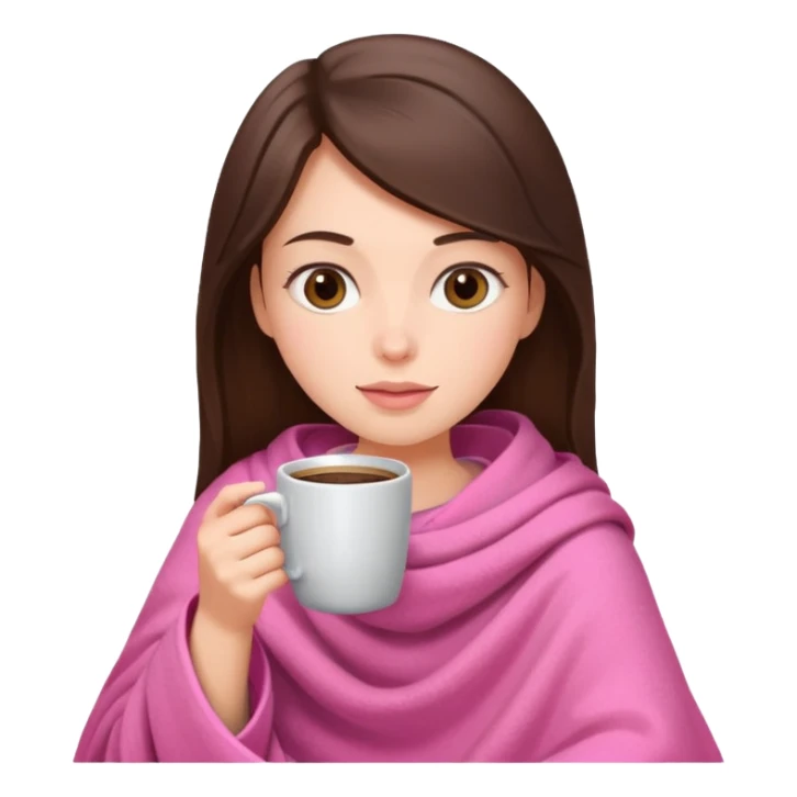 Brunette girl in pink blanket drinking coffee sticker