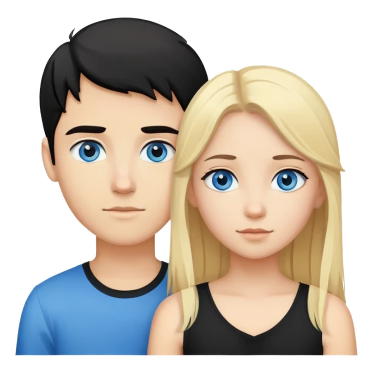 Pareja de chico de pelo rubio ojos azules  blanco y chica pelinegra sticker