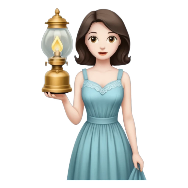 holding vintage gas lamp, female sticker