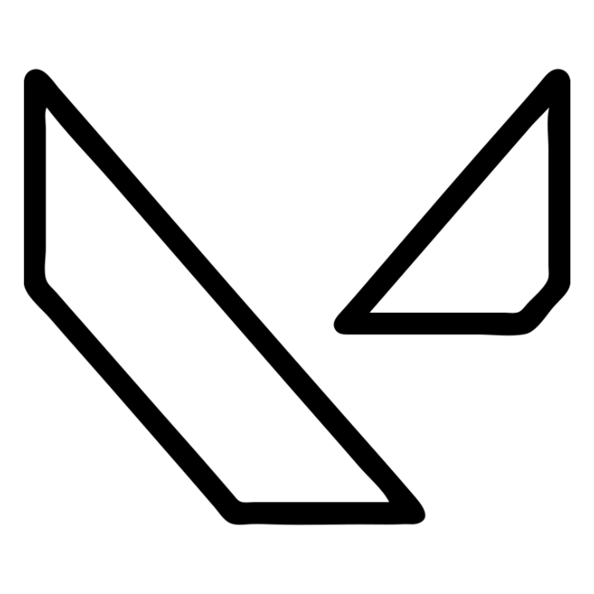 Minimalist Valorant logo with a stylized V, black outlined icon style, angular and geometric, no fill, clean and modern look sticker