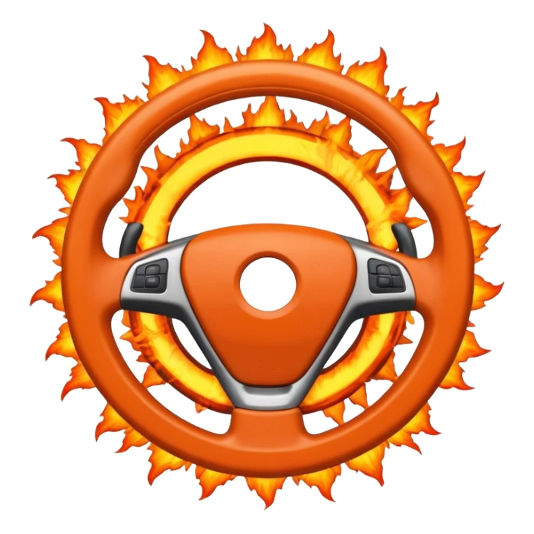 a car steering wheel with an explosion in the center sticker
