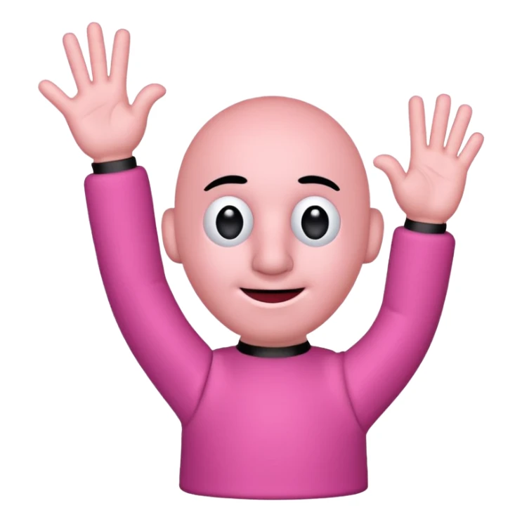 A pink puppet with no ears nose legs, and three fingers sticker
