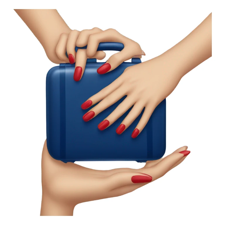 
female hand with red manicure holding a dark blue case sticker