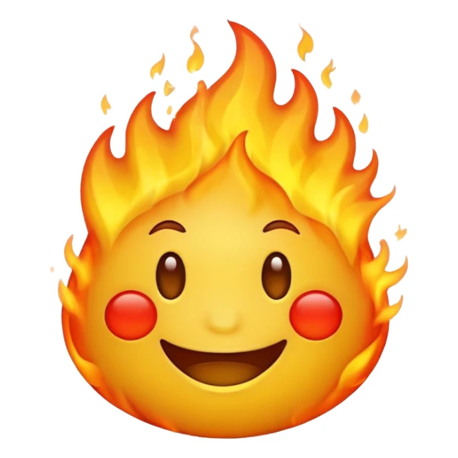 simple smiling yellow emoji with fire behind them sticker