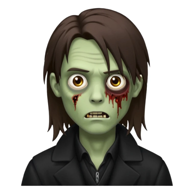zoZombie, emo guy, with dark circles under his eyes and long brown hair, in a black long
 sticker