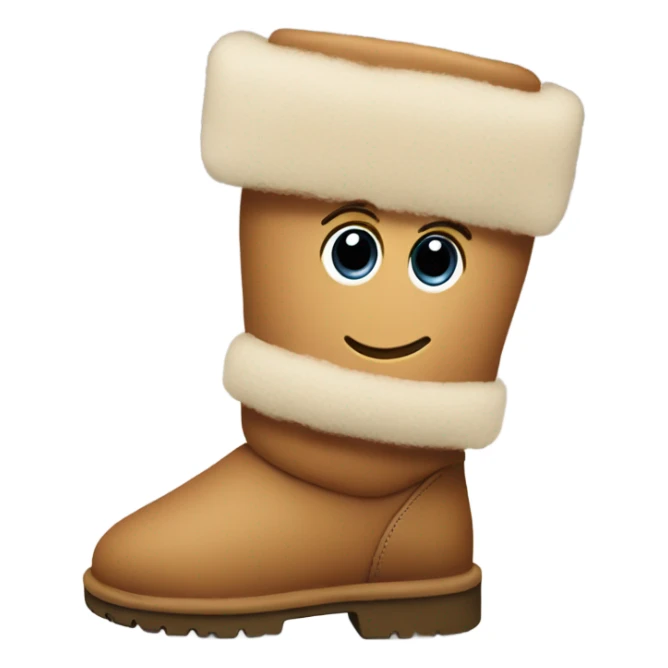 An Ugg boot shoe with a goofy face and Rosie cheeks sticker