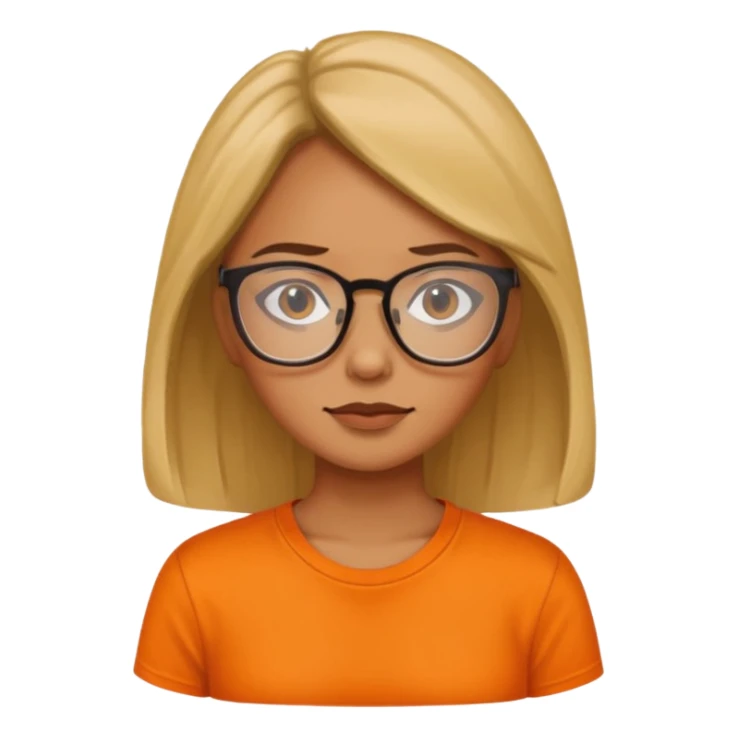 woman with glasses and orange shirt not smiling sticker