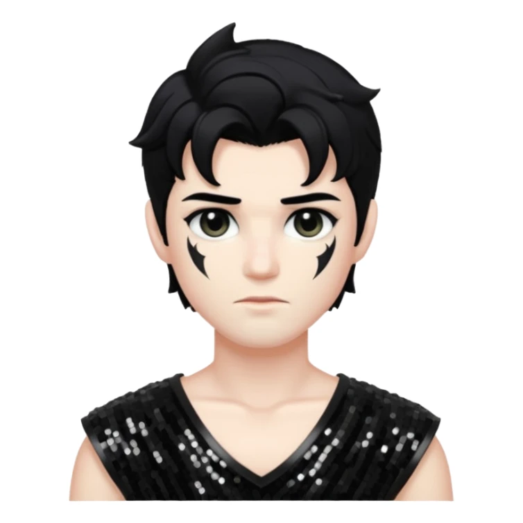 Cronus with black hair, black sequin outfit sticker