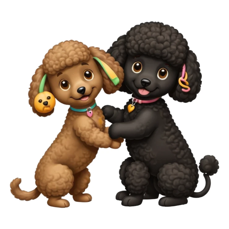Big black poodle playing with a little brown poodle  sticker