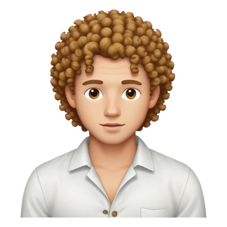 curly-haired guy with light skin in white shirt with unbuttoned top buttons sticker