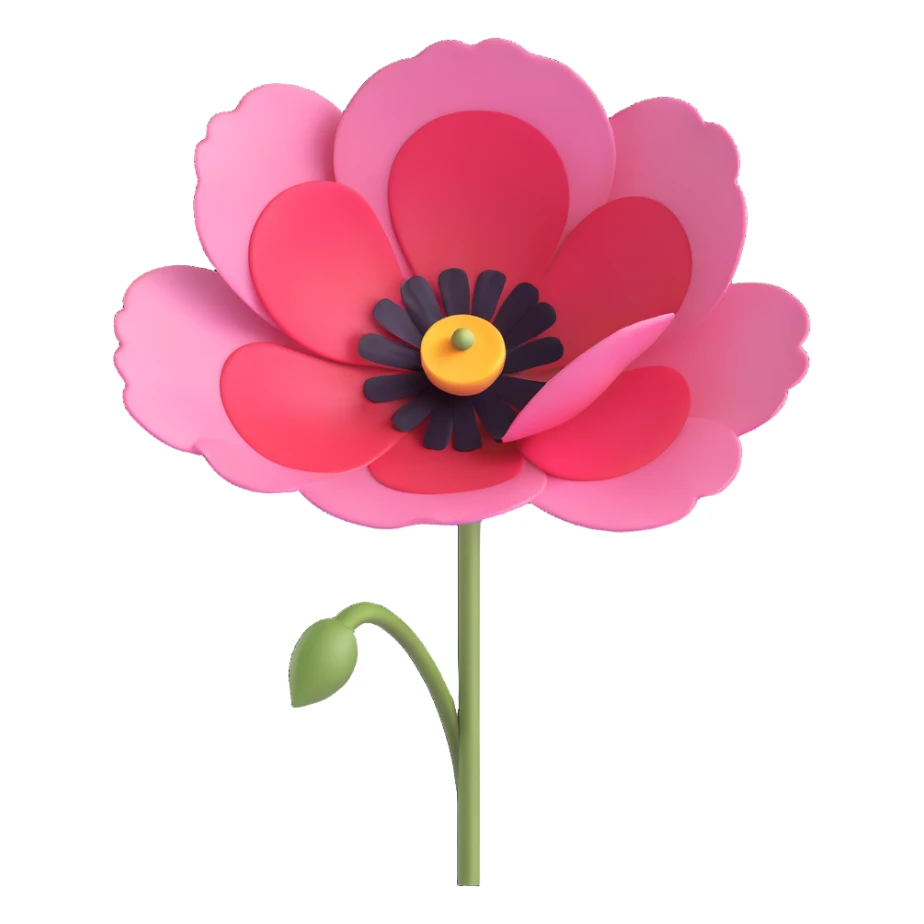 minimal 3D gothic poppy with pink petal, simple and mysterious sticker