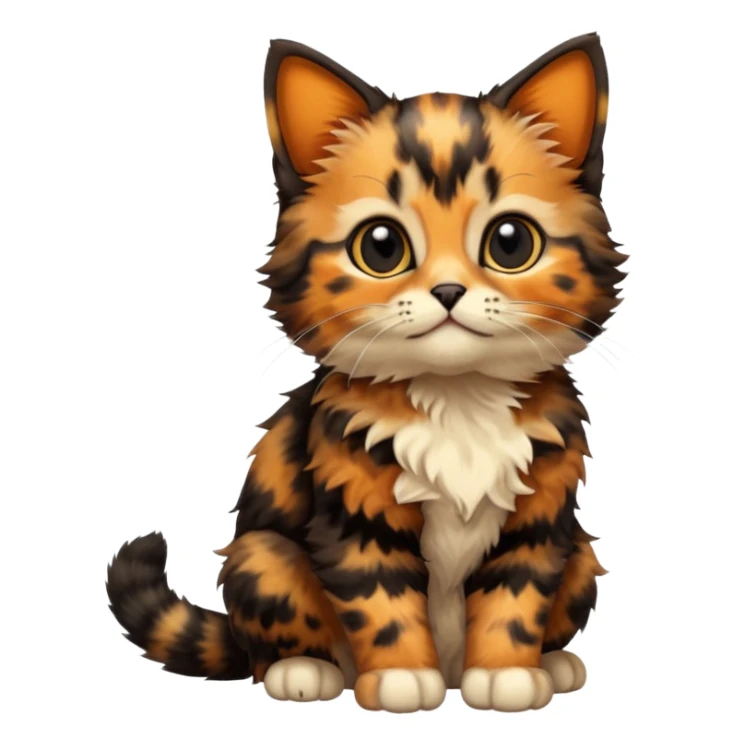 A high-resolution photo-realistic digital illustration of a tortoiseshell kitten, chest upward sticker