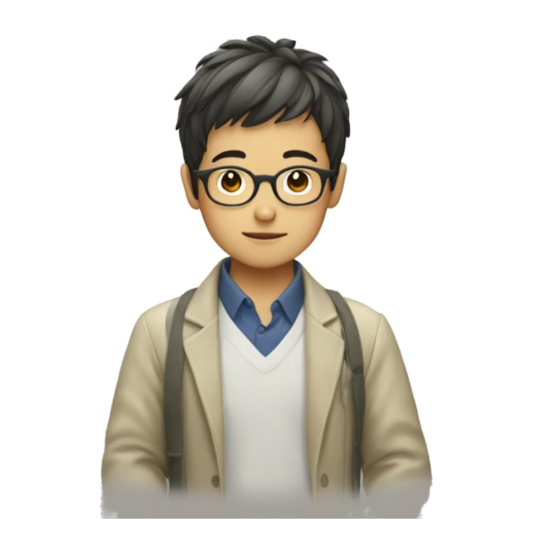 Japanese boy wearing glasses buzz haircut  sticker
