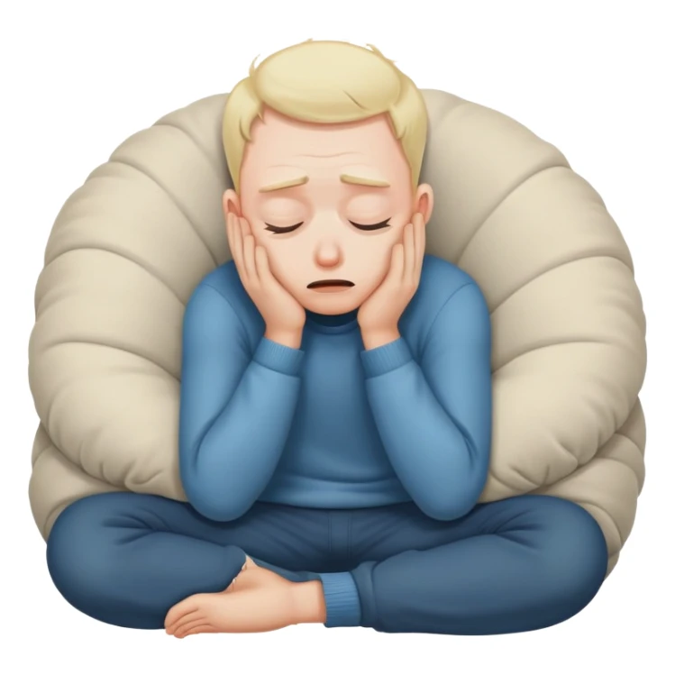 Scared man sitting curled up on himself, hidding his eyes sticker