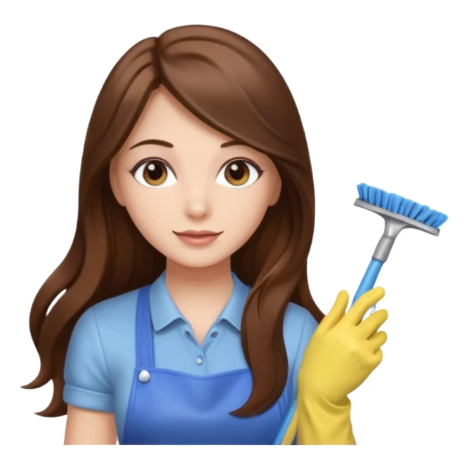 beautiful girl with long brown hair cleaning sticker