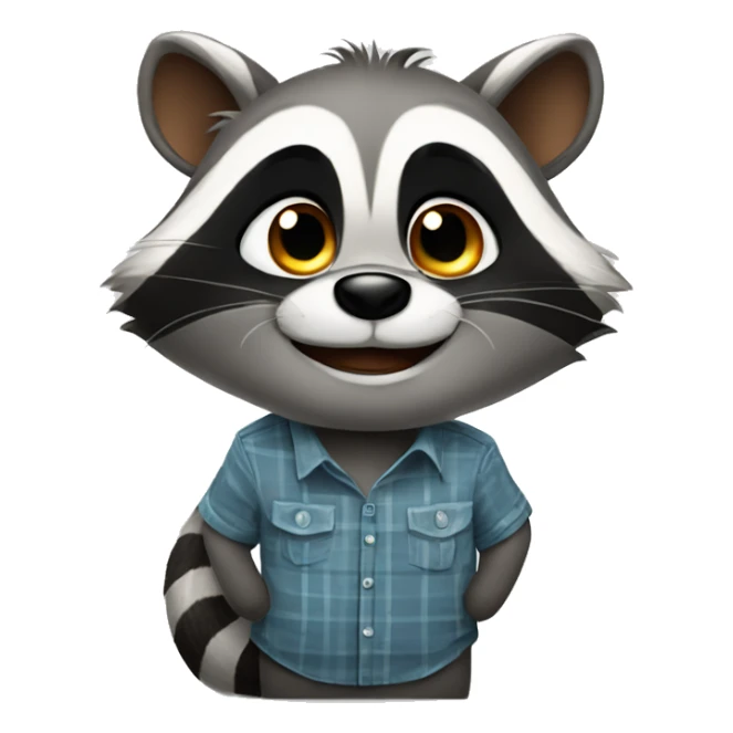 Happy Racoon in a shirt stands, stares up and thinks about difficult question sticker