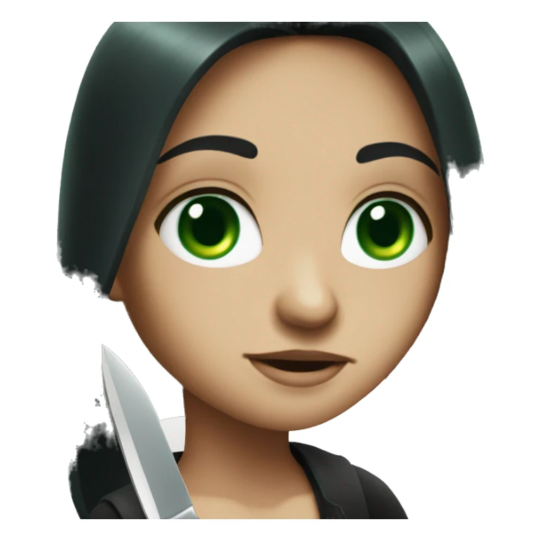 Long black hair green eyes with knife sticker