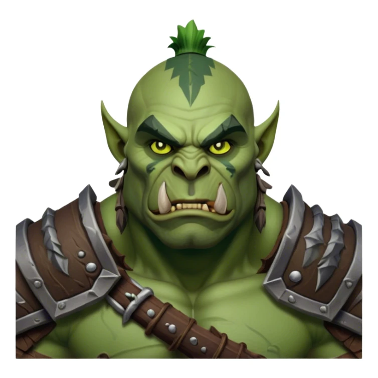 Cinematic Realistic WoW Orc Warrior Portrait, head tilted epicly and inquisitively, showcasing a commanding presence and raw, unyielding power. His battle-hardened green skin and muscular form, accented by meticulously crafted tribal armor in deep earthy hues, are rendered with lifelike clarity and dynamic lighting, high shine, epic and awe-inspiring, embodying the relentless spirit of an orc warrior ready for battle. sticker