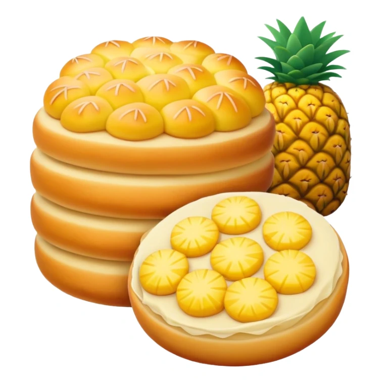 Chinese Pineapple Bun with crispy yellow top crust, simplified emoji style with bold outlines and bright colors, cartoon style Bolo Bao pastry sticker