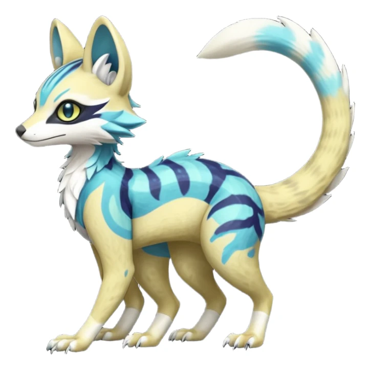 Rare realistic shiny exotic cute epic pretty beautiful handsome gorgeous aesthetic colorful vibrant Vernid-Fionbri-Protogen-Primagen-Sergal-Wickerbeast-Genet-Trico-species-Fakemon-hybrid-creature by LiLaiRa, beautiful intricate markings, full body sticker