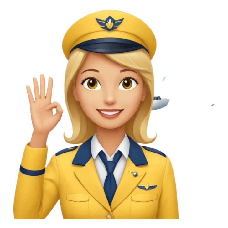 stewardess and airplane behind the stewardess yellow with hand salute sticker