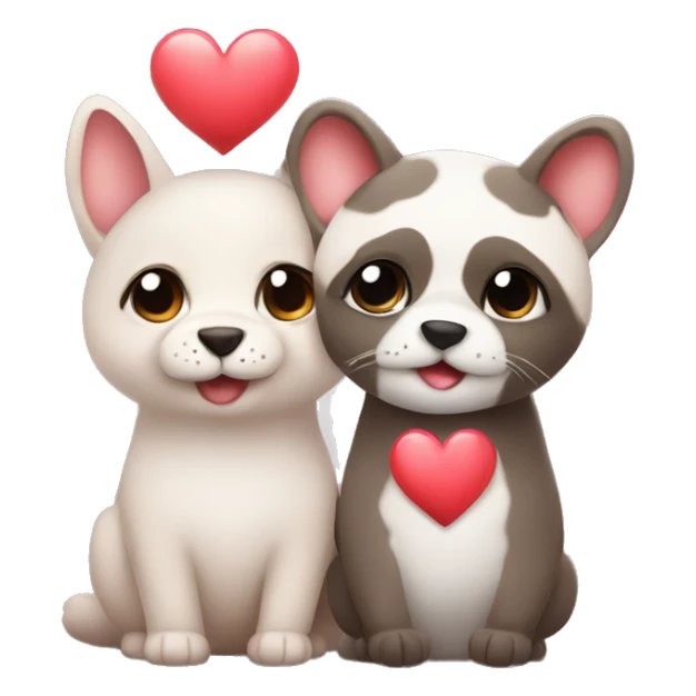 Two different cute animal couple love with heart sticker