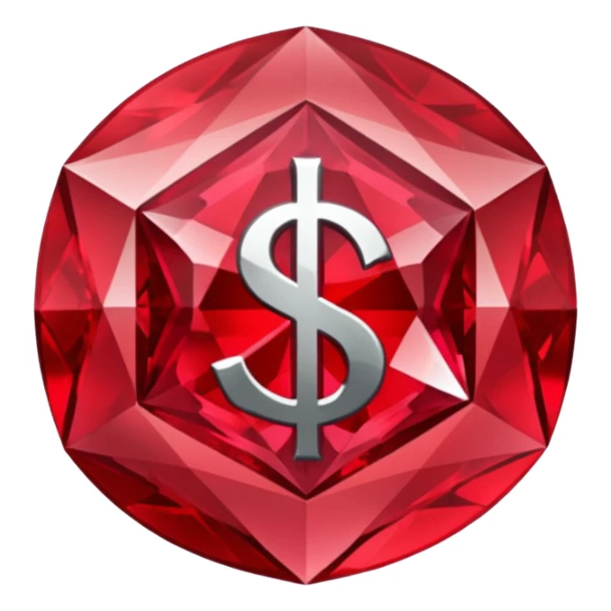 Red crystal with a $ drawn in the center of the crystal. sticker