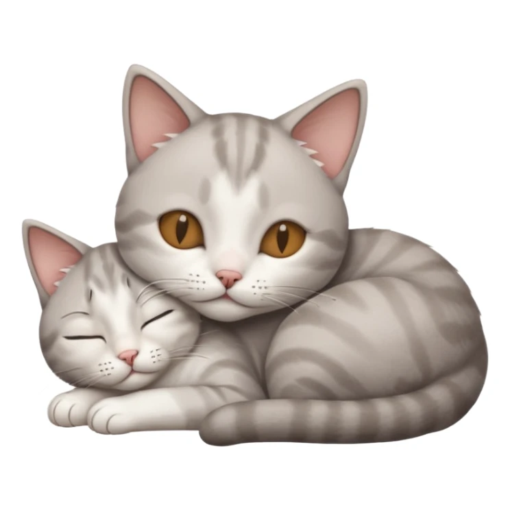 grey and white small cat with its eyes closed lying down with his head leaning on his paw sticker