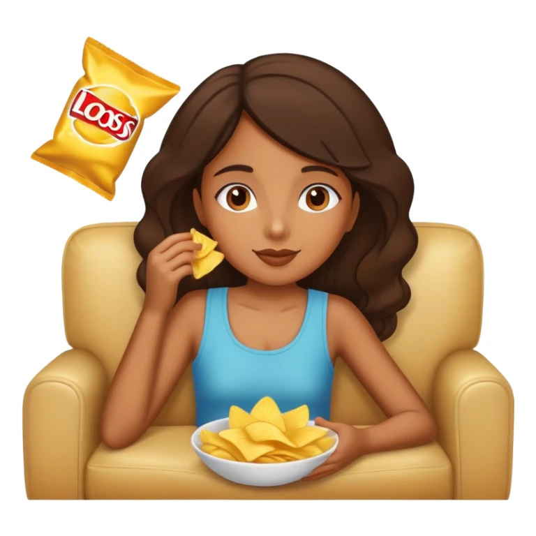 home brown girl with chips and drink, lying at the sofa sticker