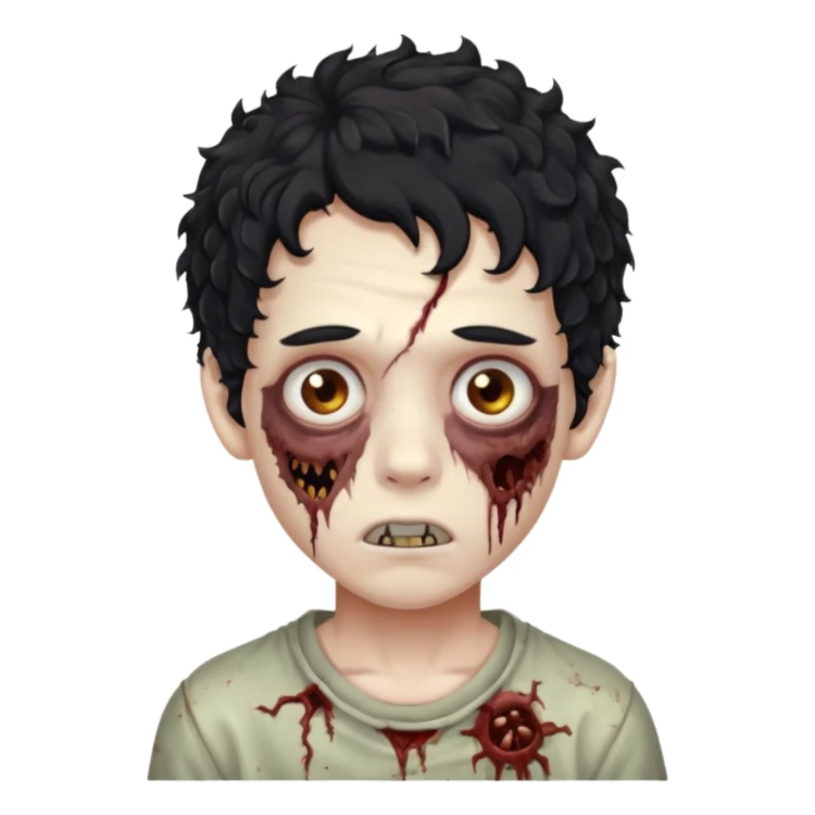 menino com cabelo cacheado e olhos marrons, com aparencia de zumbi sticker