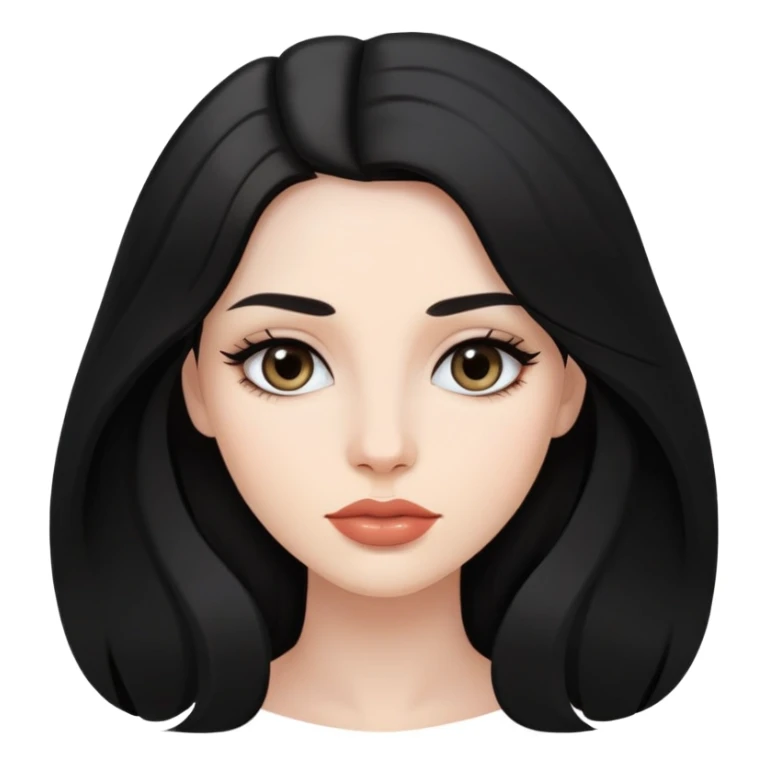 "- Nữ
- 25 tuổi
- Da trắng
- Tóc đen, dài (ngôi giữa)
- Mặt bình thường, mặt dài
- Slay, môi màu nude sticker