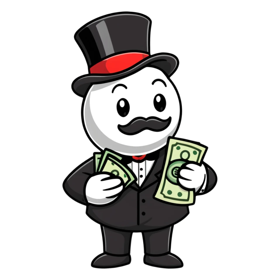 Rich Uncle Pennybags with money bag, monopoly mascot sticker