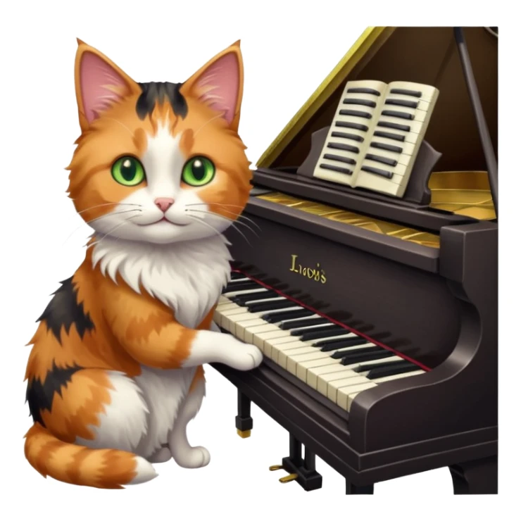 calico cat play piano, portrait sticker