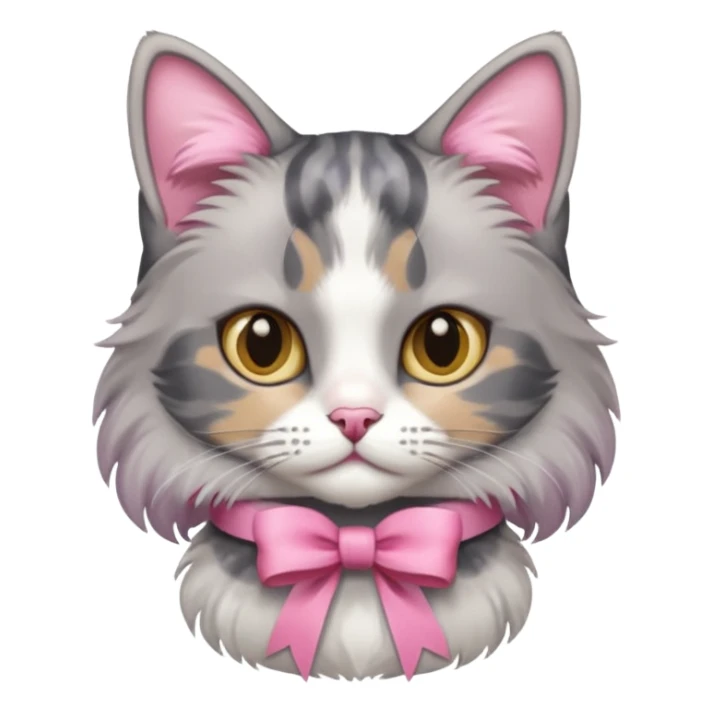 Dilute grey calico cat with pink ribbon sticker