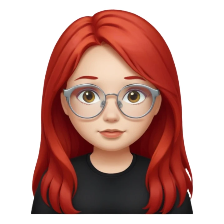 girl with chubby cheeks, long red hair, and silver glasses. Black clothes sticker