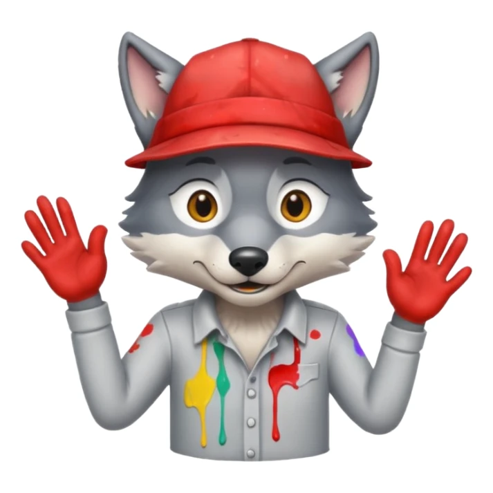 Wolf cartoon shaking hand wering hat and paint shirt  sticker