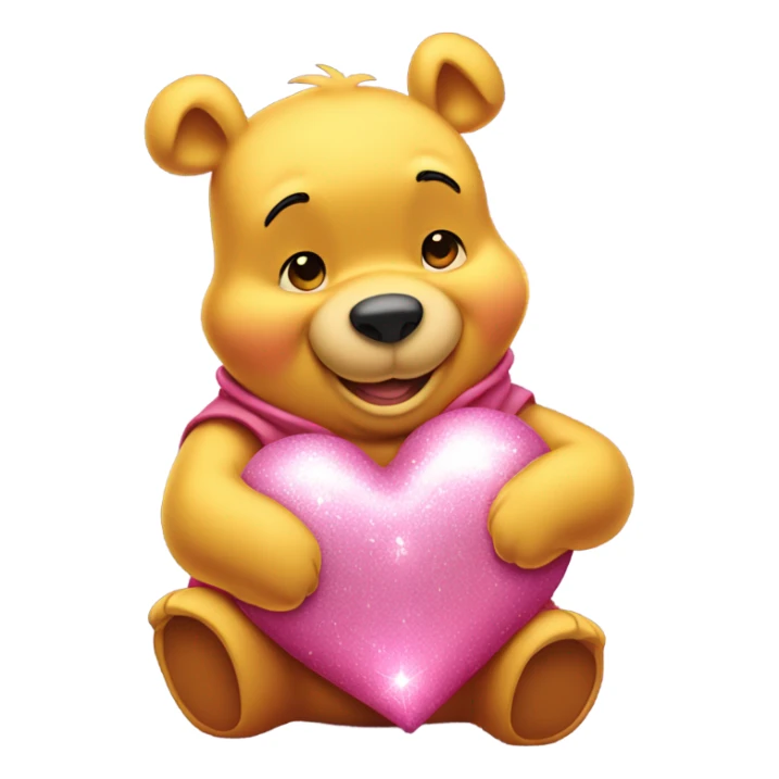 winnie the pooh holding sparkled pink heart sticker
