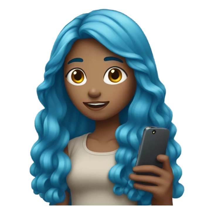 girl with long blue hair holding a phone in her hands sticker