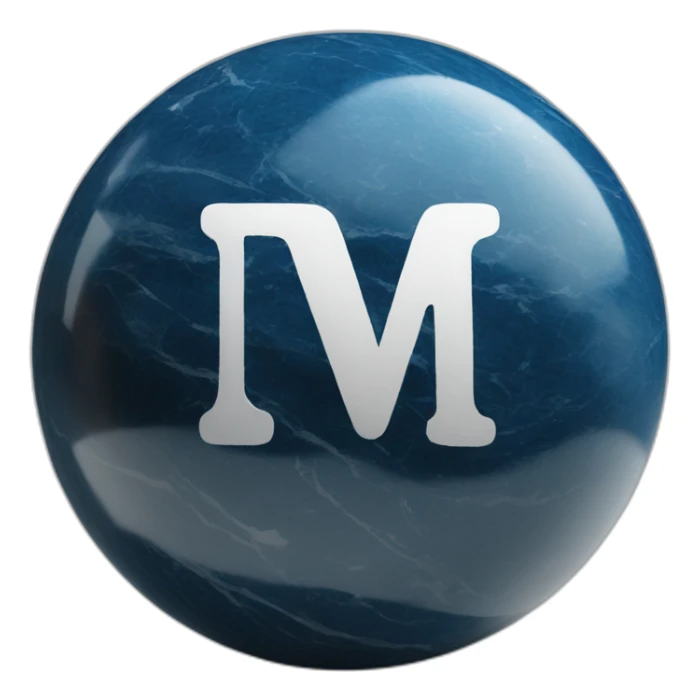 big blue W letter icon on a black marble ball sticker