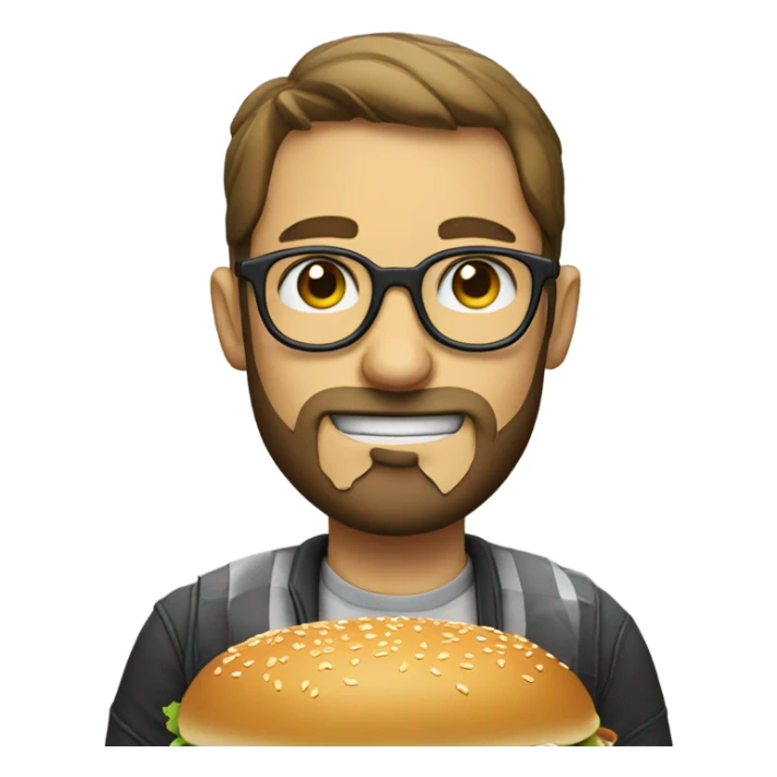 male with glasses and beard eating a burger sticker