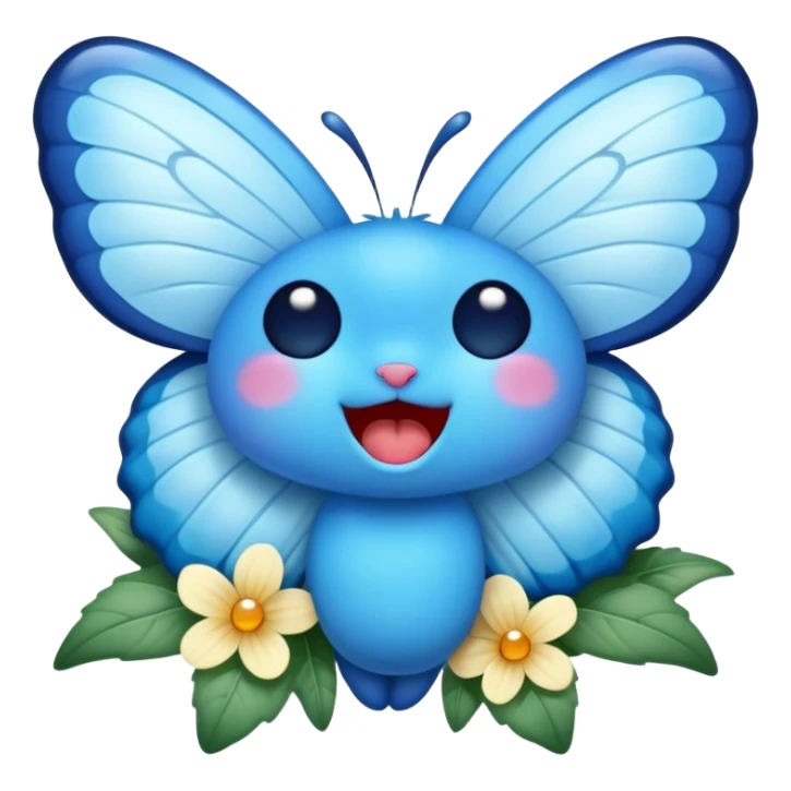 Cinematic Realistic Cute Yawning Blue Butterfly Portrait Emoji, Head tilted slightly with a dramatic, wide-open yawn, showcasing soft, downy sapphire wings with delicate, natural droop and half-closed, drowsy eyes rendered in exquisite detail, high shine, relaxed yet expressive, styled with a dash of subtle garden charm, soft glowing outline, capturing the essence of a sleepy yet affectionate blue butterfly that appears ready to rest its wings in quiet, enchanted slumber! sticker