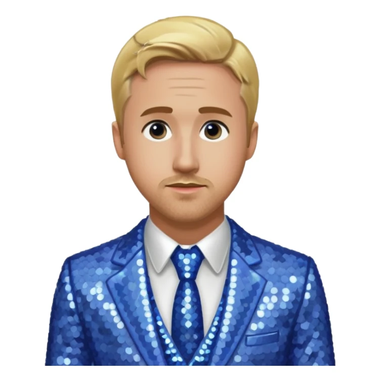 Ryan Gosling with blonde hair, periwinkle sequin suit sticker