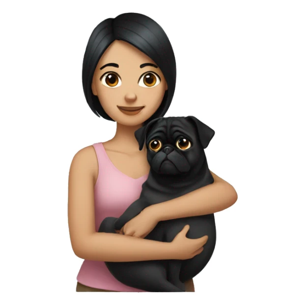 woman hugging a pug long black hair sticker