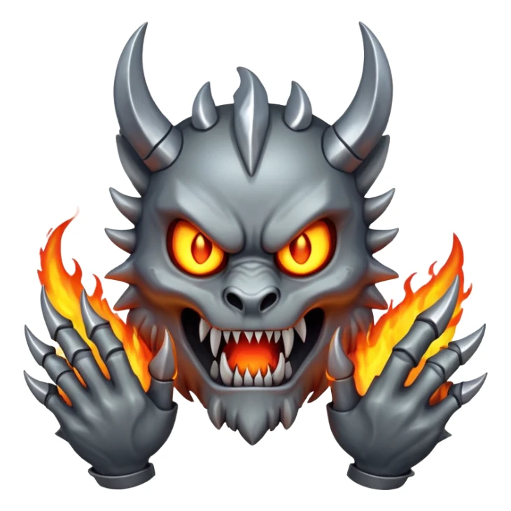 a scary metal with claws and a dangerous face, emiting fire from its ears and hands sticker