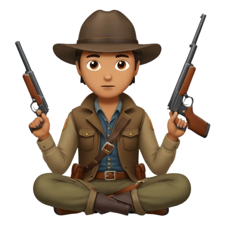 male hunter sitting with a gun, simple, clear expression sticker