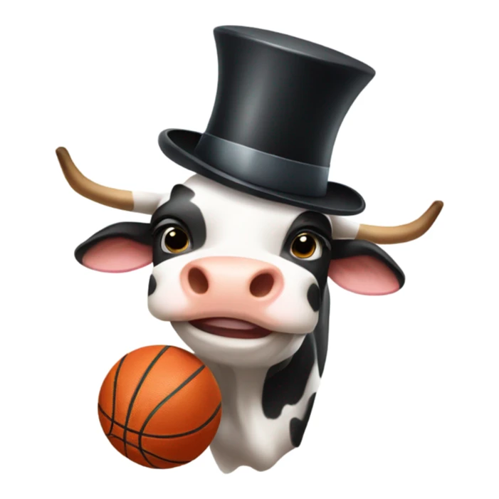 Cow holding a basketball with a top hat on  sticker